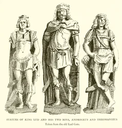 Statuen von König Lud und seinen zwei Söhnen, Androgeus und Theomantius