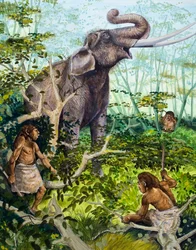 Steinzeitmensch und Elefant