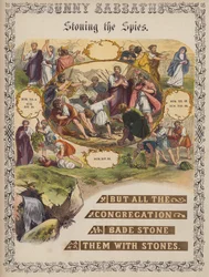 Steinigung der Spione (farbige Gravur)