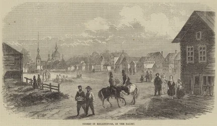 Straße in Helsingfors, an der Ostsee (Stich)