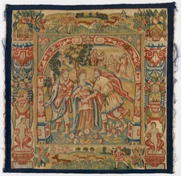 Wandteppich-Paneel mit der Königin von Saba, die Salomo trifft, hergestellt in Sheldon, England