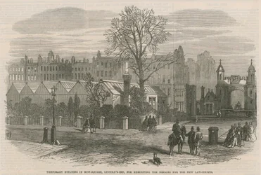 Provisorisches Gebäude in New Square, Lincolns Inn, zur Ausstellung der Entwürfe für die neuen Gerichtshöfe