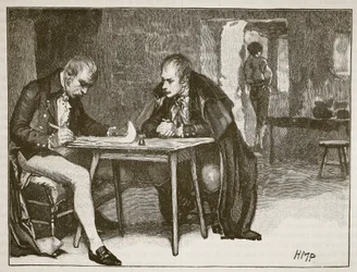 Die Agenten von Großbritannien und Schweden unterzeichnen den Vertrag gegen Napoleon, Illustration aus Cassells Illustrierter Geschichte Englands