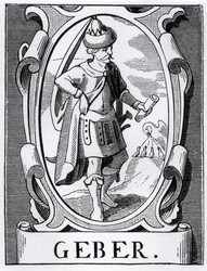 Der Alchemist Geber (14. Jahrhundert) Illustration aus Wissenschaft und Literatur im Mittelalter und der Renaissance, geschrieben und graviert von Paul Lacroix, 1878