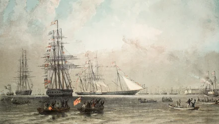 Die Ankunft der königlichen Yacht vor Gravesend, 7. März 1863, aus Ein Gedenkbuch zur Hochzeit von Edward VII. und Alexandra von Dänemark, veröffentlicht 1864