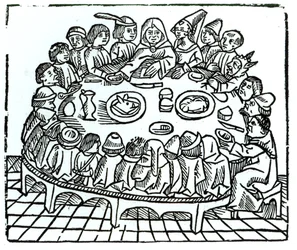 Die Canterbury-Pilger beim gemeinsamen Mahl, Illustration aus Geoffrey Chaucers 