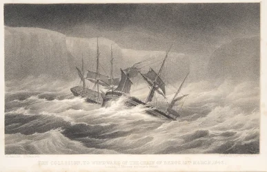 Die Kollision, aus Reise der Entdeckung und Forschung in den südlichen und antarktischen Regionen von Kapitän Sir James Clark Ross, veröffentlicht 1847