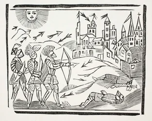 Die Eroberung Frankreichs mit dem Leben und den glorreichen Taten von Edward dem Schwarzen Prinzen, Illustration aus Chap-books des achtzehnten Jahrhunderts von John Ashton, veröffentlicht 1882