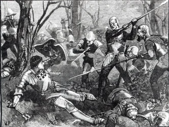 Der Tod des Königsmachers in der Schlacht von Barnet, ca. 1880