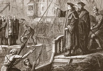 Die Abreise von Erasmus aus Basel, Illustration aus The History of Protestantism von James Aitken Wylie, veröffentlicht 1878