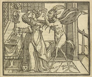 Der Teufel verführt eine Frau zum Stolz, aus 