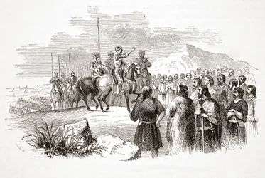 Der Earl of Richmond spricht die walisischen Häuptlinge in Milford Haven an