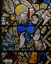 Ostfenster (Ew) mit Darstellung eines Propheten (komposite Figur) - mit farbigem Glas