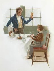 Der freundliche Kellner, Illustration zu David Copperfield (1850) von Charles Dickens (1812-70)