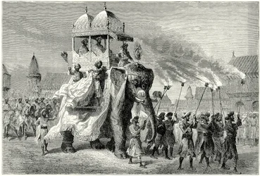 Der Gaikwar-Elefant in der großen Sowari in Baroda (Gravur)