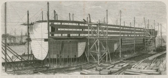 Das Dampfschiff Great Eastern; Bau auf den Stocks, Millwall