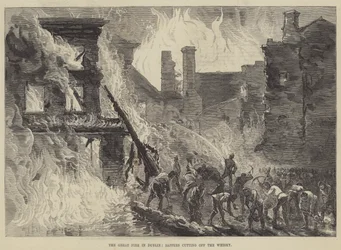 Das große Feuer in Dublin, Pioniere schneiden den Whisky ab (Stich)