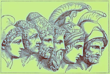 Die Helden des Trojanischen Krieges: Paris, Diomedes, Odysseus, Nestor, Achilles, Agamemnon, Illustration aus Die illustrierte Geschichte der Welt, veröffentlicht um 1880