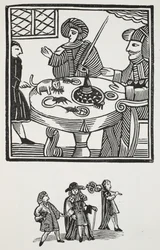 Die Geschichte von Sir Richard Whittington, dreimal Lord Mayor von London, Illustration aus Chap-books des achtzehnten Jahrhunderts von John Ashton, veröffentlicht 1882