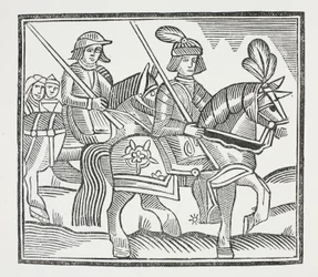 Die Geschichte des Lebens und Todes des edlen Ritters Sir Bevis von Southampton, Illustration aus Chap-books des achtzehnten Jahrhunderts von John Ashton, veröffentlicht 1882