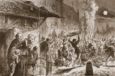 Die Bilderstürmer in Basel verbrennen Bilder und Idole, Illustration aus The History of Protestantism von James Aitken Wylie, veröffentlicht 1878