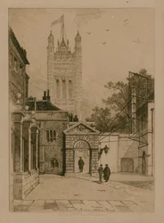 Das Inigo Jones Tor und der Victoria Tower an der Westminster School