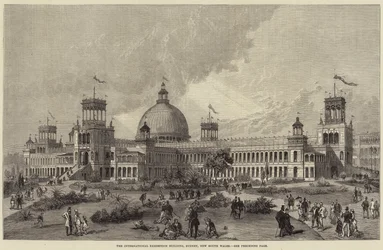Das Gebäude der Internationalen Ausstellung, Sydney, New South Wales (Gravur)