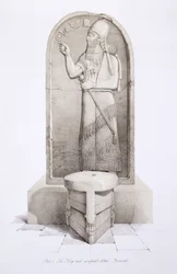 Der König und der Opferaltar, Nimrud, Tafel 4 aus Ninive und seine Überreste von Austen Henry Layard (1817-94) veröffentlicht 1849