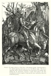 Der Ritter des Todes auf einem weißen Pferd