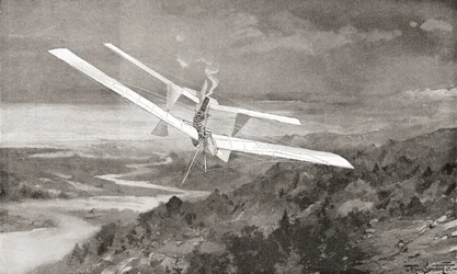 Die Langley Aerodrome Flugmaschine im Flug im 19. Jahrhundert. Aus The Strand Magazine, veröffentlicht 1897.