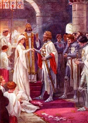 Die Hochzeit von König Artus und Guinevere, farbige Illustration aus dem Buch 