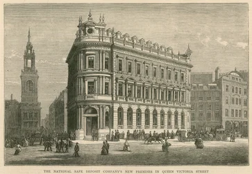Die neuen Räumlichkeiten der National Safe Deposit Company in der Queen Victoria Street, London