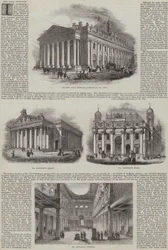 Die Neue Royal Exchange, London, mit alternativen Entwürfen (Gravur)