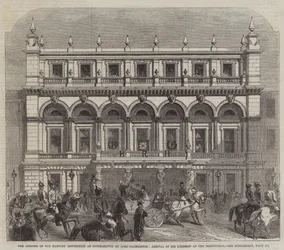 Die Eröffnung des Hartley-Instituts in Southampton durch Lord Palmerston, Ankunft seiner Lordschaft am Institut (Stich)