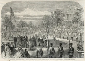 Der Prinzgemahl pflanzt einen Baum zur Erinnerung an die Eröffnung der neuen Gärten der Königlichen Gartenbaugesellschaft