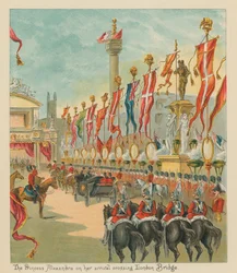 Die Prinzessin Alexandra bei ihrer Ankunft über die London Bridge