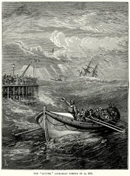 Das "Quiver" Rettungsboot kommt herein (Gravur)