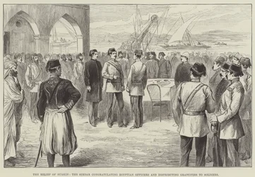 Die Entlastung von Suakin, der Sirdar gratuliert ägyptischen Offizieren und verteilt Gratifikationen an Soldaten