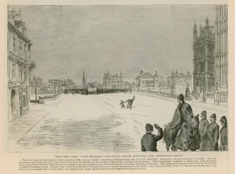 Der Aufruhr am Trafalgar Square: Hier kommen sie - die Prozession aus Süd-London überquert die Westminster Bridge