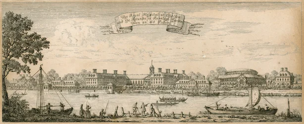 Das Royal Hospital in Chelsea und die Rotunde in den Ranelagh Gardens von einem alten Bild