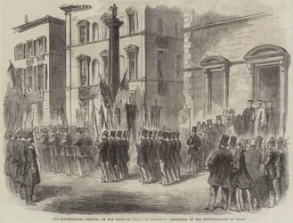 Das sechshundertjährige Fest der Geburt Dantes in Florenz, Prozession der Gemeinden Italiens (Stich)