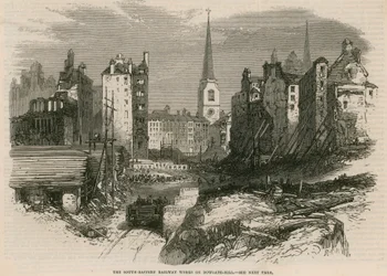 Die Arbeiten der South-Eastern Railway auf dem Dowgate Hill, London