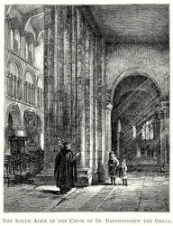 Das südliche Seitenschiff des Chors von St. Bartholomew the Great (Gravur)