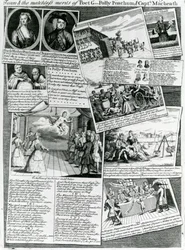 The Stage Medley, das den höflichen Geschmack der Stadt und die unvergleichlichen Verdienste des Dichters G., Polly Peachum und Captain Macheath darstellt, ca. 1728