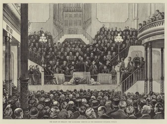 Der Zustand Irlands, das Treffen der Grundbesitzer im Ausstellungsgebäude, Dublin (Stich)