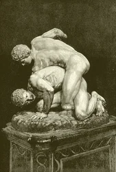 Die Ringer. Marmorgruppe in der Uffizien-Galerie in Florenz (Gravur)