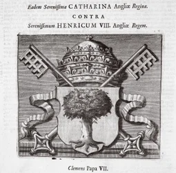Die Wappen von Papst Clemens VII., Illustration aus Acts and Monuments von John Foxe, neunte Ausgabe, veröffentlicht 1684