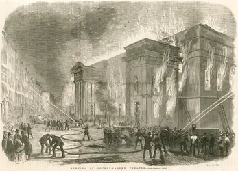 Der Brand des Covent Garden Theatre, London, am Morgen des 5. März 1856