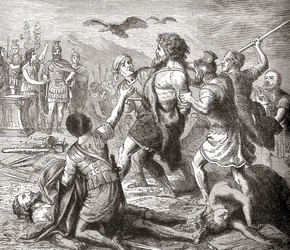 Die Gefangennahme von Teutobochus, einem legendären Riesen und König der Teutonen, aus Ward und Locks Illustrierter Weltgeschichte, ca. 1882