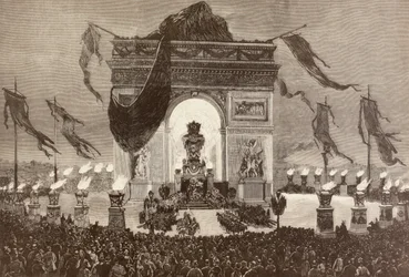Der Sarg des französischen Schriftstellers Victor Hugo (Lithografie)